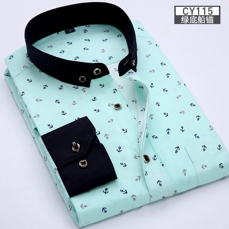 New men's shirt Thin long-sleeved printed spring/summer non-ironing business casual slim slim fashion breathable shirt