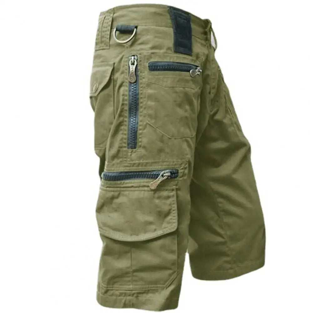 Trendy Men Shorts Bottoms Pants Solid Color Relaxed Fit Straight Cargo Shorts Thin