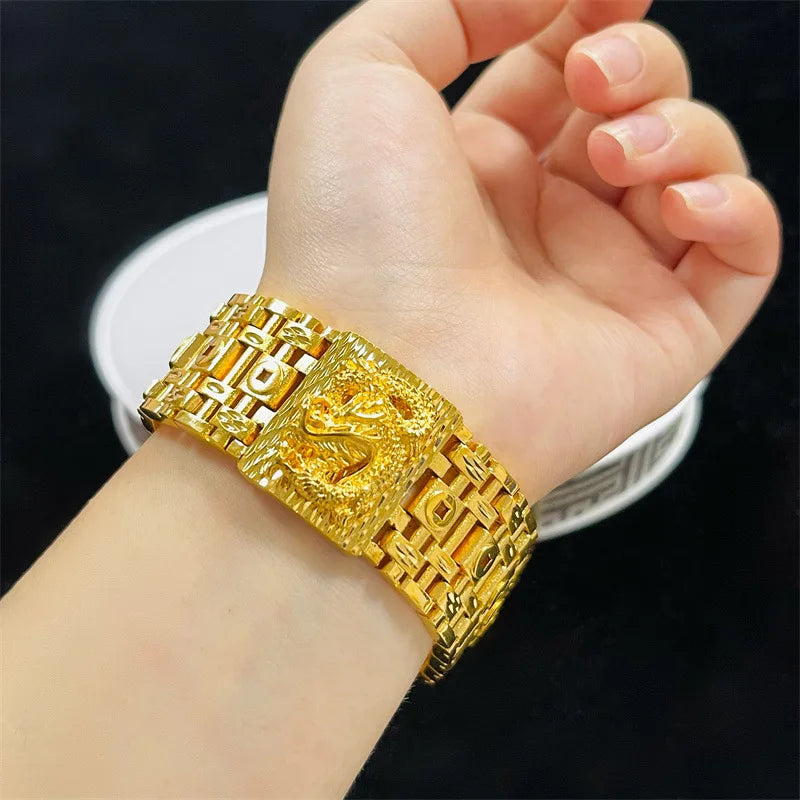 NovaGlod Exquisite craftsmanship 24K real gold embossed dragon bracelet money watch bracelet men's domineering dragon 9999 hand