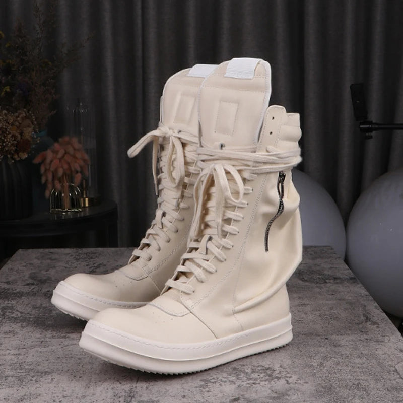 Women's Boots Leather Shoes for Man Motorcycle Boots High-tops Men's Casual Shoes Fashion Black Women's Sneakers
