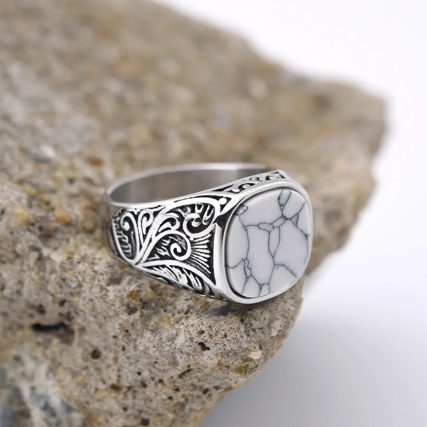 Men's High Quality 316L Stainless Steel Multi-color Gemstone Style Rings