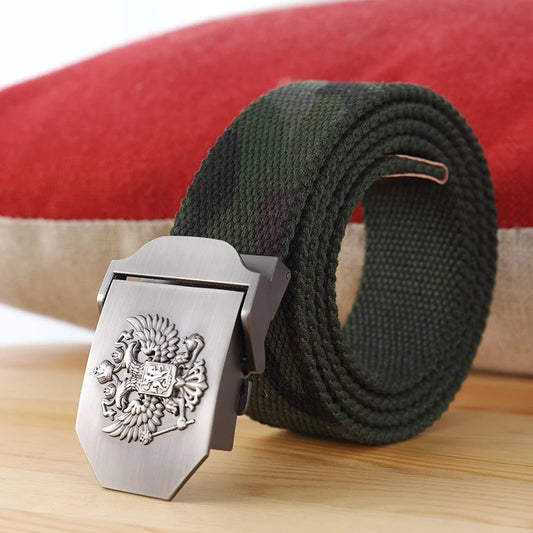 Men Canvas Belt Russia Metal Buckle Belts for Men Jeans Waistband Army Military Tactical Belts Outdoor Soldier Strap Male Black