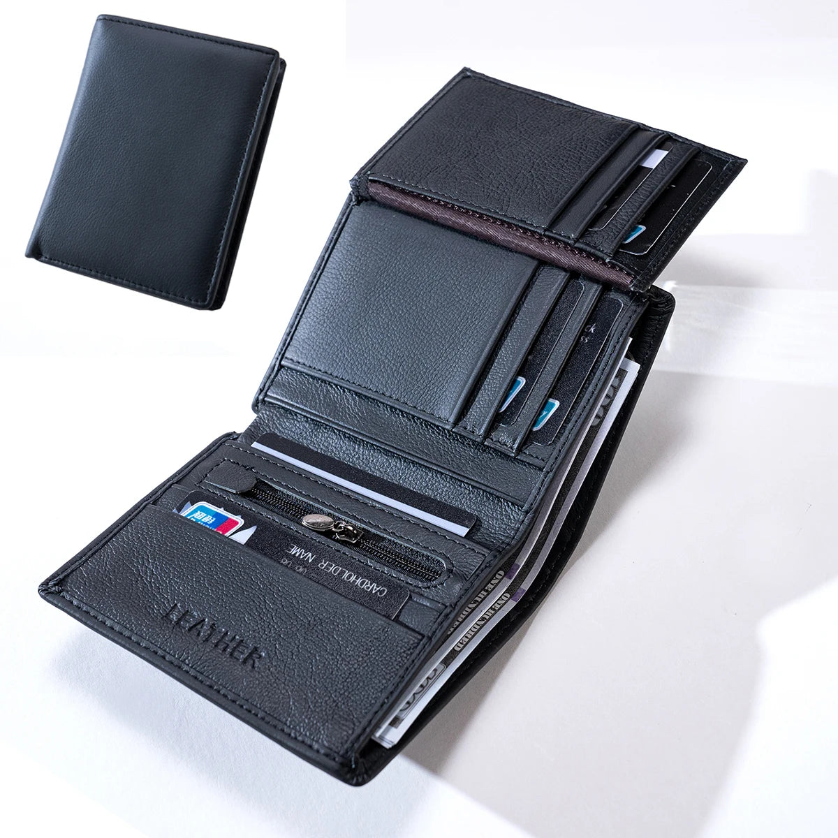 men's wallet Genuine Leather Wallets For Men Coin Purse Vintage Vertical Short Credit Card Holder Money Bag Men's RFID wallet