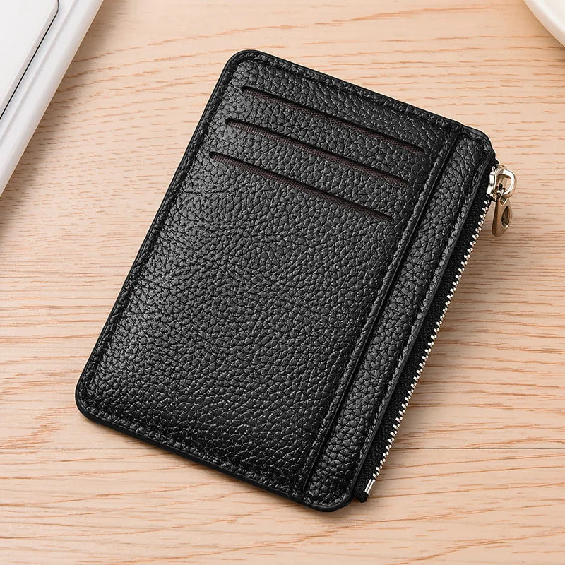 Slim Leather Wallet for Men Multi Slot Card Holder with Coin Pocket Black Brown Business Purse