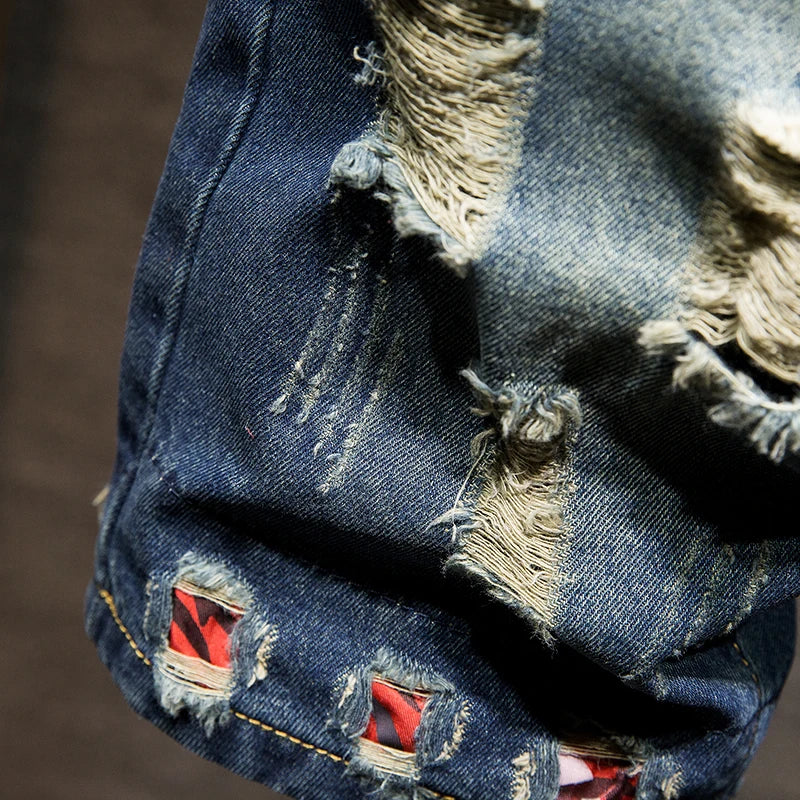 New in Ripped Shorts Men's Summer Fashion Hip Hop Vintage Short Jeans Slim High Street Hole Knee Long Pants Male