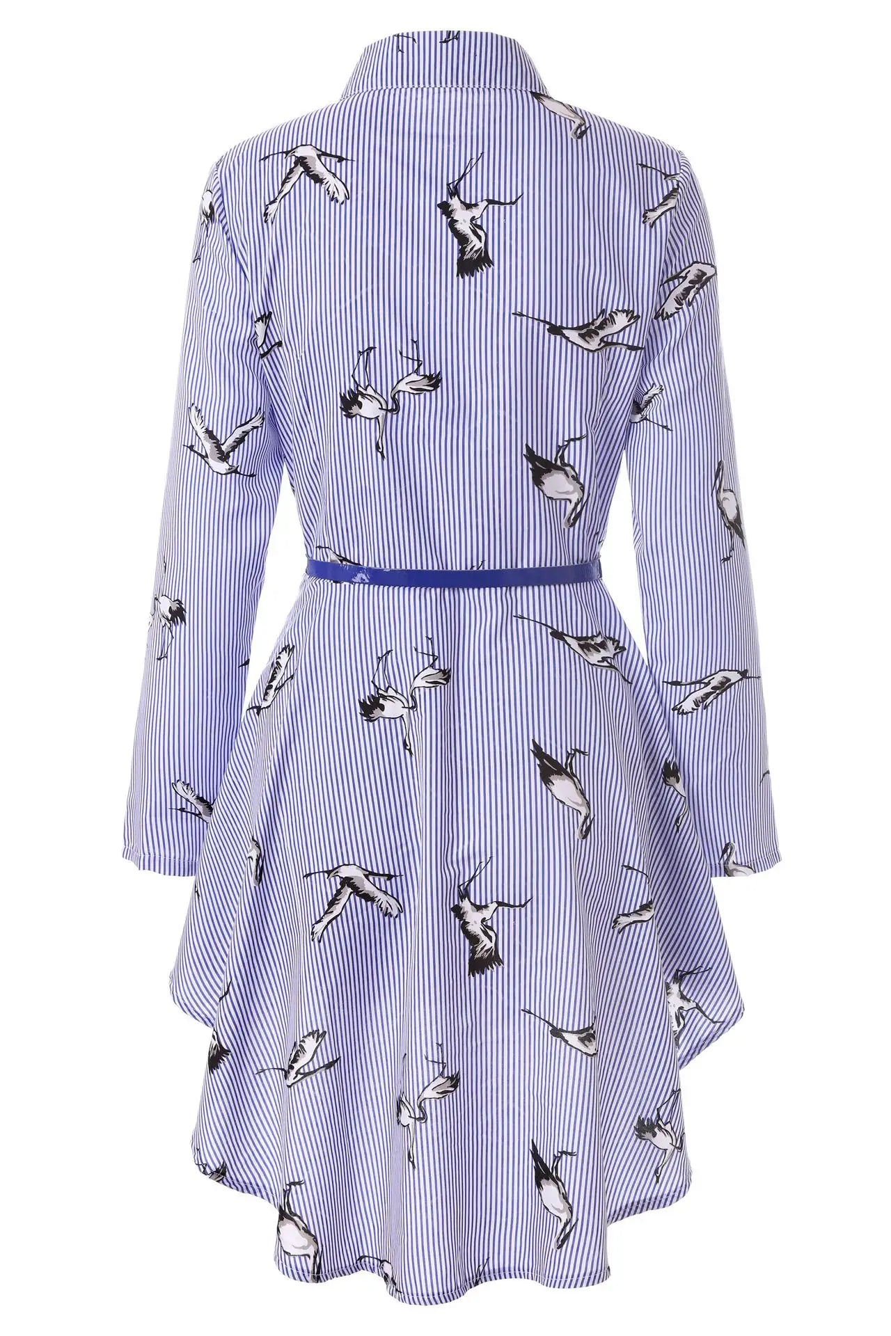 European and American women's clothing popular long-sleeved women's clothing striped shirt dress single-breasted belt
