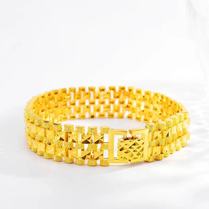 Premium9999 gold bracelet pure gold mens real gold wrist chain fashionable and atmospheric24K watch buckle watch chainValentine