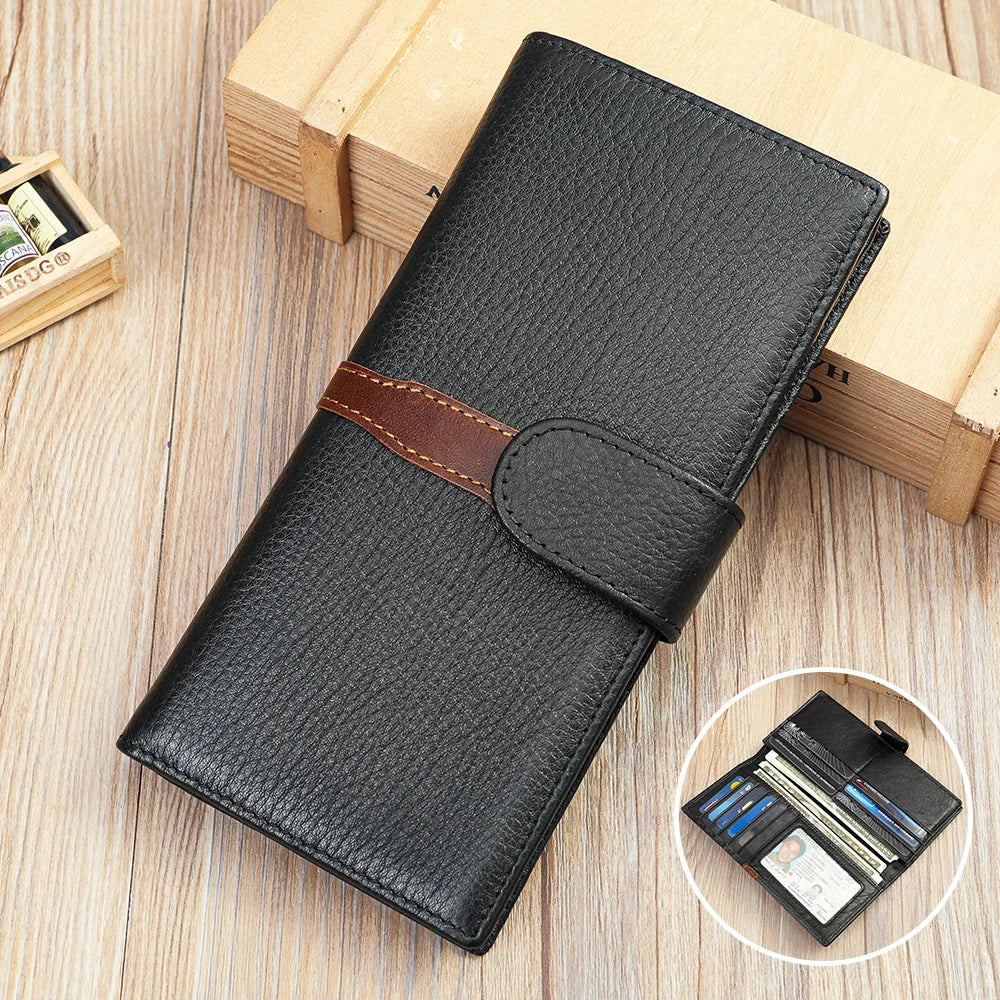 Business Leather Wallet for ID Porte Cartes Card Case Paper Money Photo Ticket Slots Passport Cover Snap Long Short Male Wallet