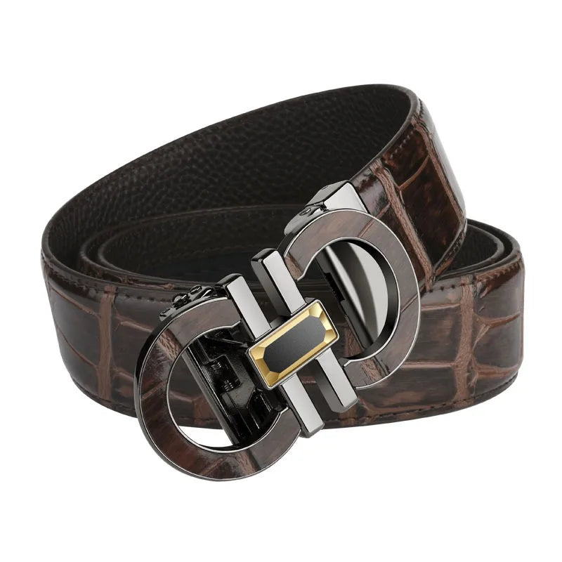 Men's Sleek Automatic Buckle Belt - Genuine FauxwithTextured Square Pattern, Black, Simple & Stylish DesignforCasual Attire
