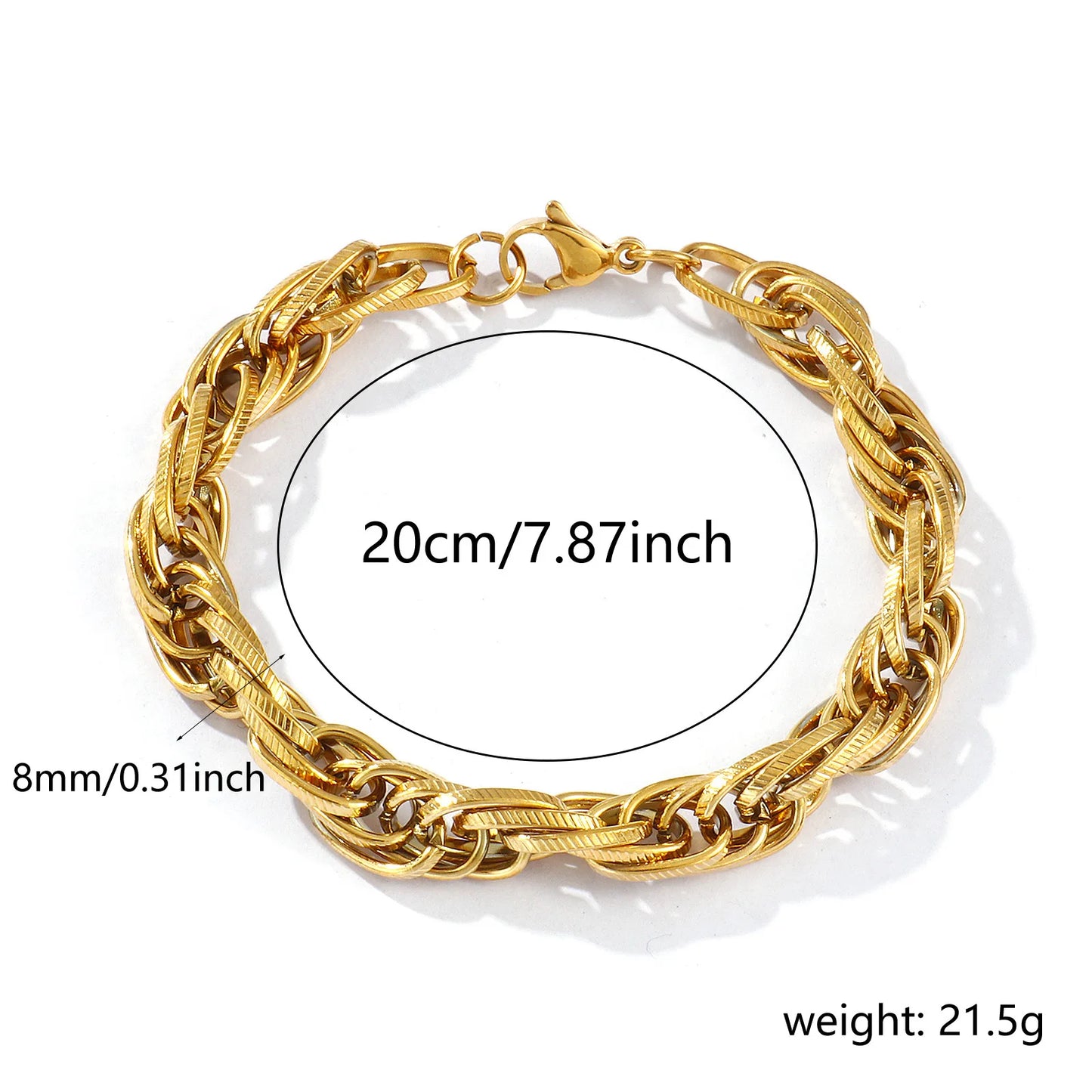 1 Piece 8mm Width Dainty Exquisite 304 Stainless Steel Handmade Oval Link Chain Bracelets For Women Men Gift 20cm(7.9") long