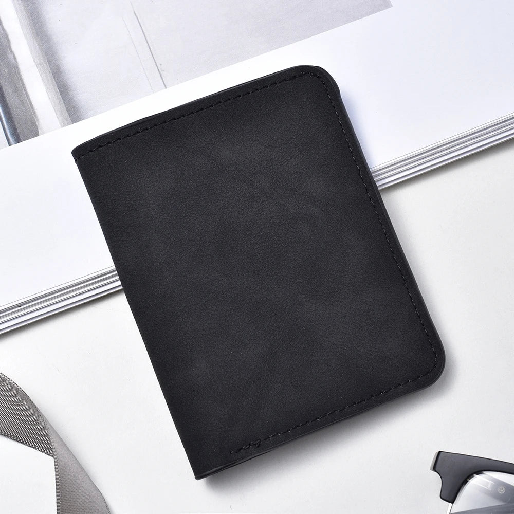 Men's Slim Wallet with Multiple Card Slots & ID Holder - Stylish Black Faux Leather, Portable Design