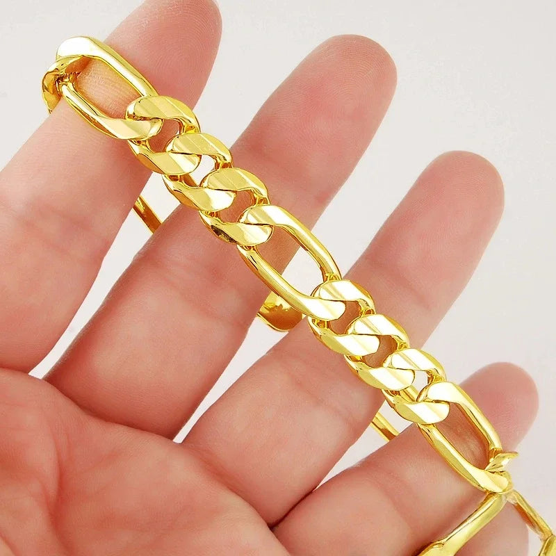 Goldpure Luxury 24K 9999 Pure Gold real gold 6MM 8MM 10MM side three to one fashion domineering men's gold bracelet