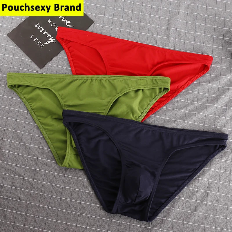 3 Pcs Pouchsexy Underwear Cotton Briefs para hombre Mens Bodysuit Male Comfortable Solid Underpants Breathable for man for boys