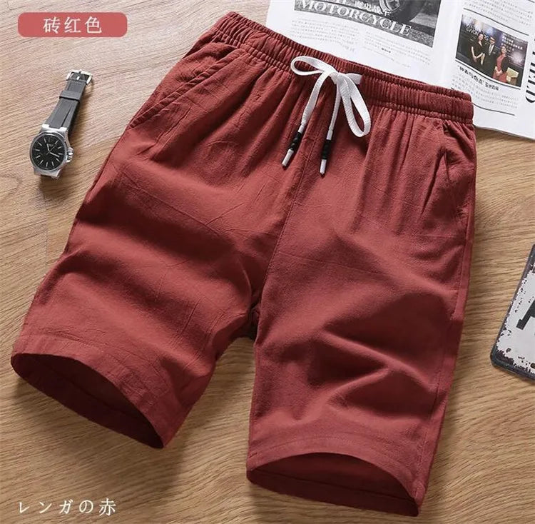 Men Shorts Slim Fit 2025 Summer Cotton Linen Knee Length Breathable Male Clothing Pure Straight Shorts Big Size M-6XL 7XL white