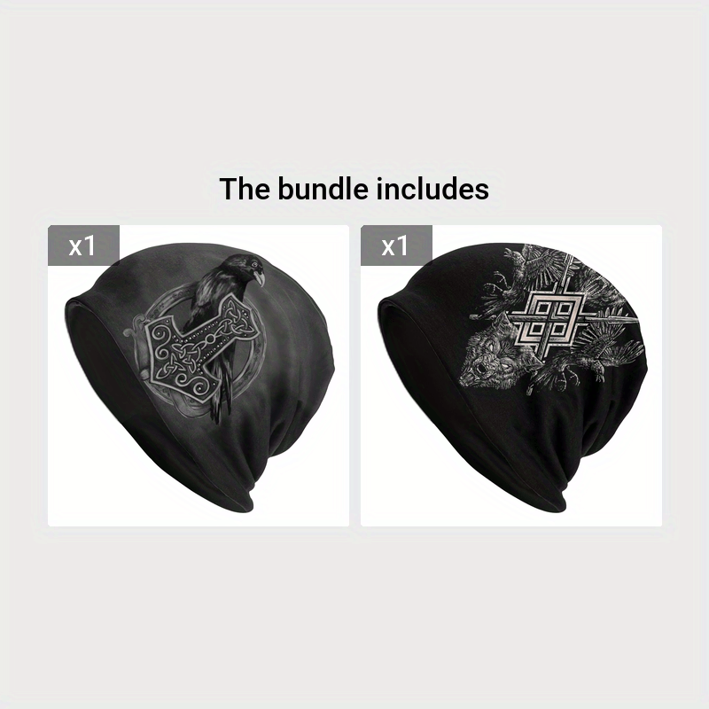 1pc Viking Thin Skullies Beanies Caps Hammer Of Thor Raven Wolf Hat For Unisex Ski Cap.