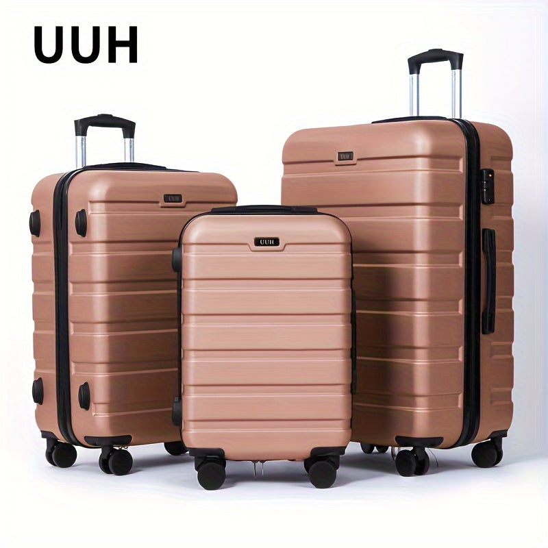 UUH-3-Piece Luggage Set-Telescoping Handle, Spinner Wheels, -Durable ABS Shell-Combination Locks, Smooth-Rolling Trolley Wheels-20/24/28 Inches Perfect For All Trip
