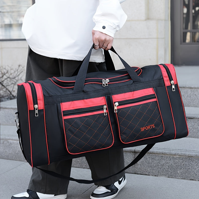 Extra Large Capacity Sports Duffel Bag, Durable Oxford Cloth Travel Bag with Positioning Printing, European and American Style, Baigou Produced, Hand Washable - Unisex Shoulder and Hand Carry Luggage for Short Business Trips
