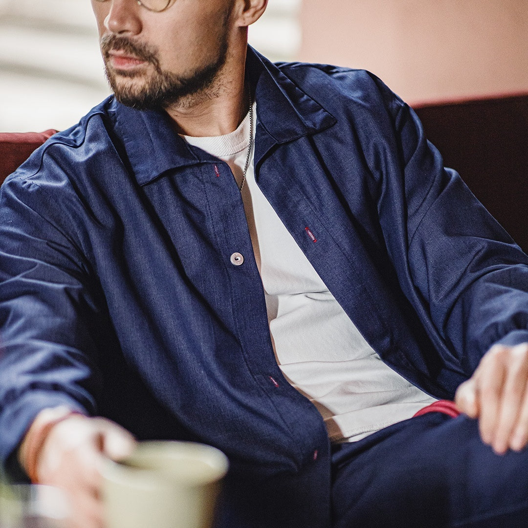 Men's American-style Retro Imitation Tencel Denim Shirt