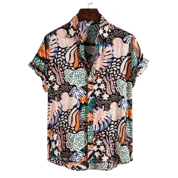 Printed Casual Men's Short-sleeved Shirt Lapel
