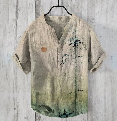 Short-sleeved Shirt 3D Printed Slub Casual Loose Pullover