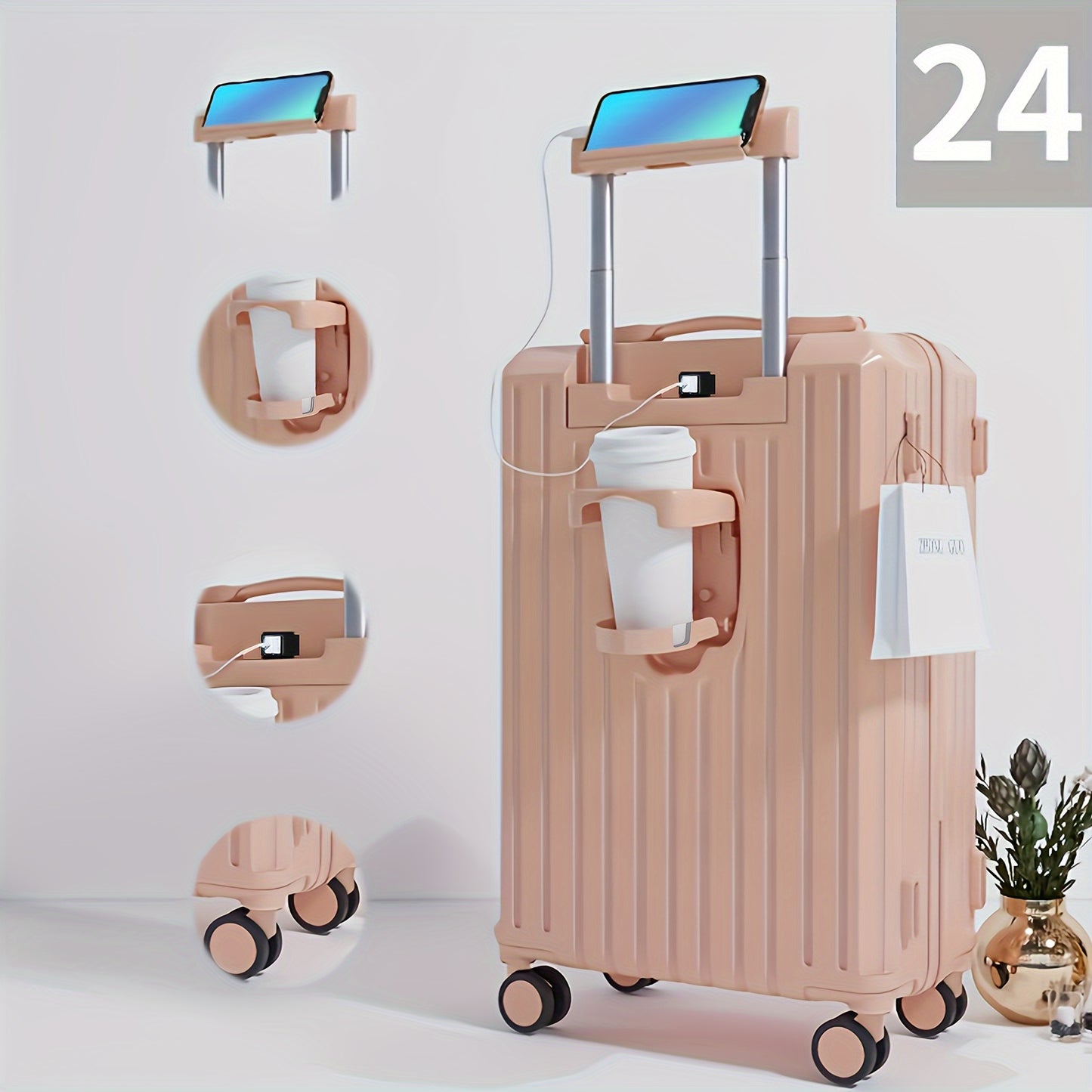 Expandable Luggage With Retractable Handle, TSA Lock, USB Charging, ABS+PC Material, Aluminum Frame, Multi-Functional Travel Bag
