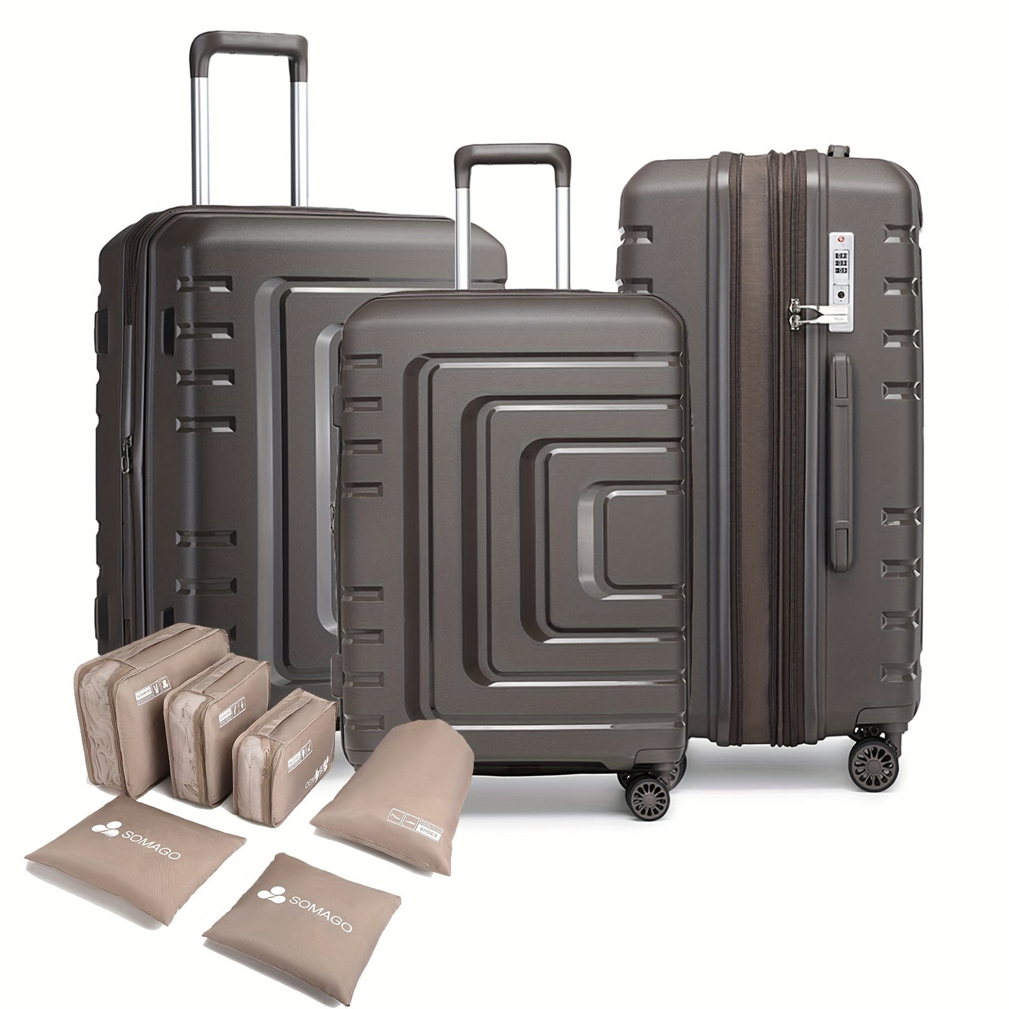 Somago Expandable Luggage Sets (20/24/28) 3 Pieces Travel Suitcases Hardside Polypropylene Material Lightweight Suitcase Set With Spinner Wheels YKK Zippers TSA Lock With 6 Pcs Packing Cube