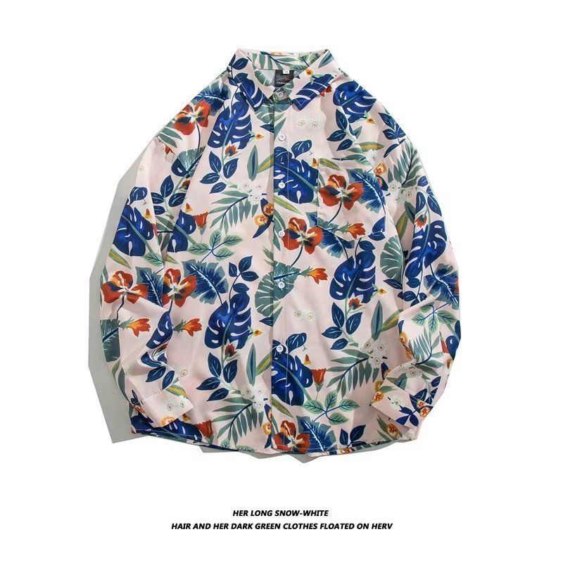 Men's Loose Hong Kong Style Retro Long Sleeve Printed Shirt