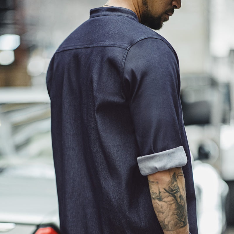 Retro Crew Neck Casual Long Sleeve Shirt Coat Men's Autumn