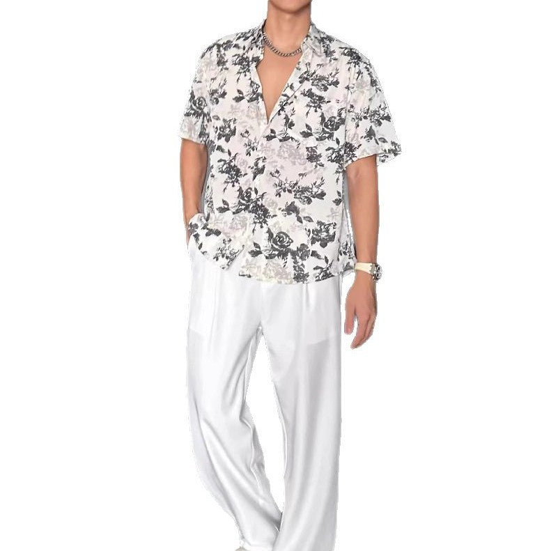 Vacation Style Loose Casual Pendant Short Sleeve Printed Shirt