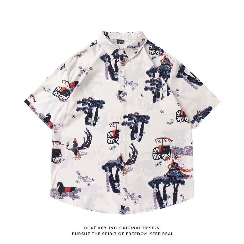 Full Printed Short Sleeve Shirt Loose
