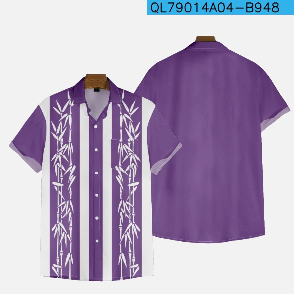 Plus Size Shirt Printed Men's Loose Short Sleeve Lapel Shirt