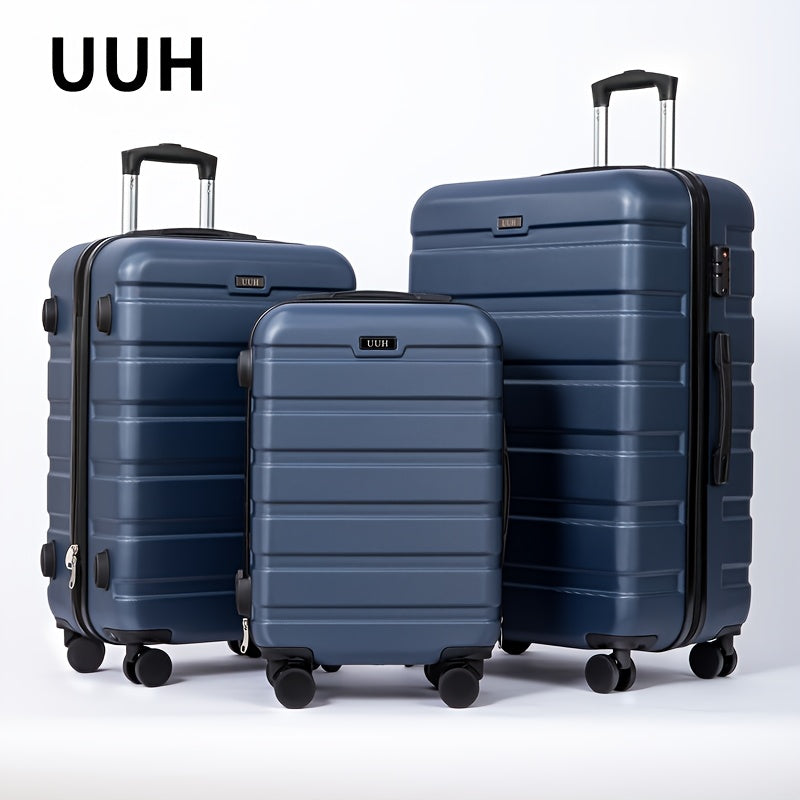 UUH-3-Piece Luggage Set-Telescoping Handle, Spinner Wheels, -Durable ABS Shell-Combination Locks, Smooth-Rolling Trolley Wheels-20/24/28 Inches Perfect For All Trip