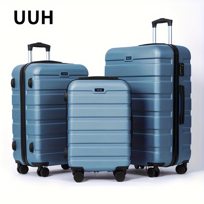 UUH-3-Piece Luggage Set-Telescoping Handle, Spinner Wheels, -Durable ABS Shell-Combination Locks, Smooth-Rolling Trolley Wheels-20/24/28 Inches Perfect For All Trip