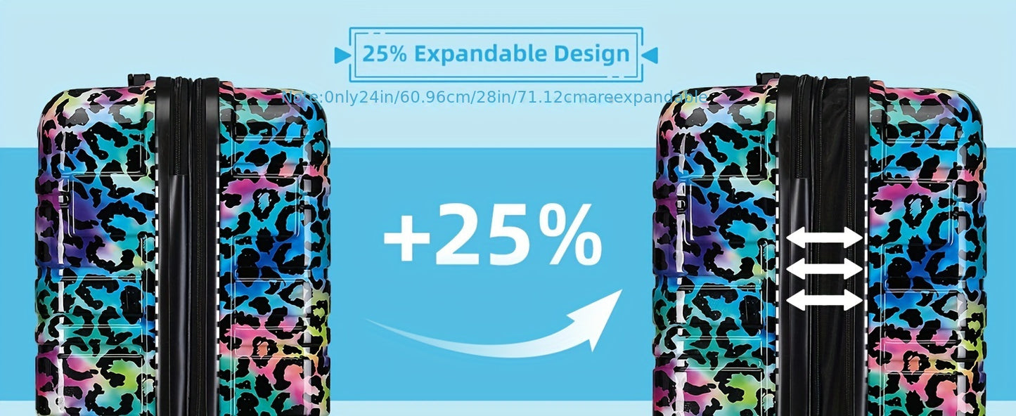 Luggage Sets 3 Piece, Hardside 20 IN Carry on Luggage Airline Approved PC+ABS Suitcase Set with Spinner Wheels TSA Lock, Lightweight Rolling Suitcase for Men and Women, Cheetah Print