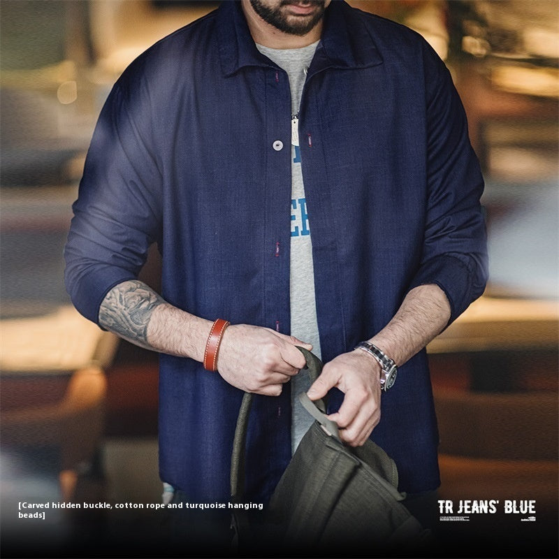 Men's American-style Retro Imitation Tencel Denim Shirt