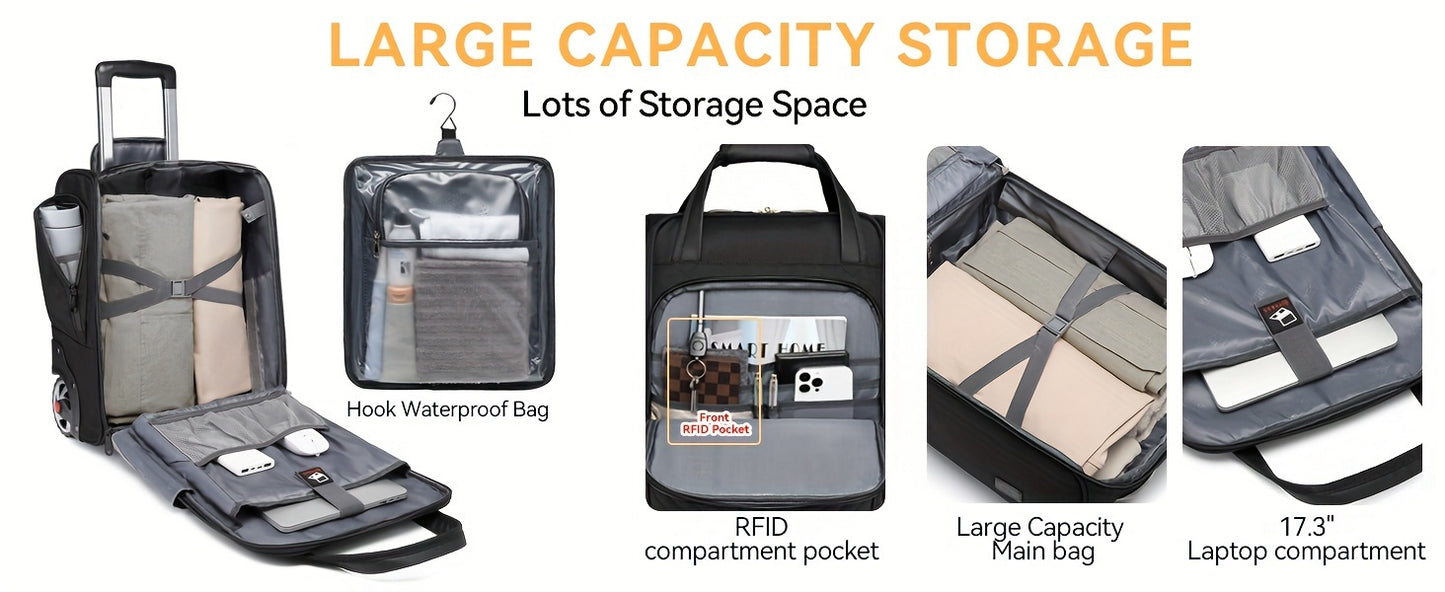 Carry-On Underseat Luggage With Wheels, 18 Inch Carry-on Luggage For Airlines, Underseat Lightweight Suitcase For Women, Softside Overnight Luggage For Business Travel