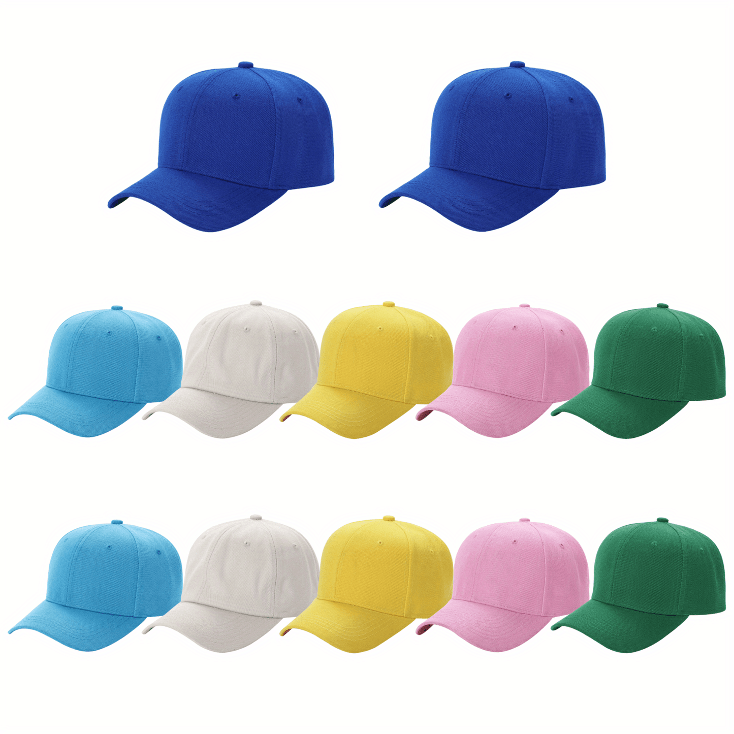 12 Pack Bulk Multicolor Adjustable Blank Baseball Caps in Unisex Solid Color for Running, Cycling and Outdoor