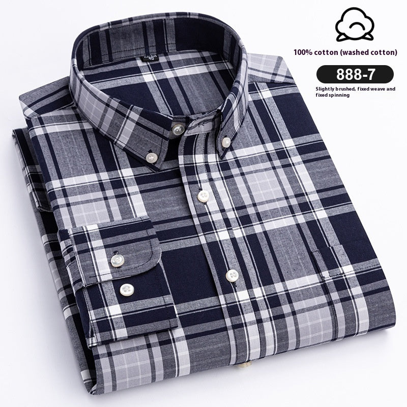Men's Xinjiang Cotton Plaid Buckle Collar Casual Cardigan Shirt
