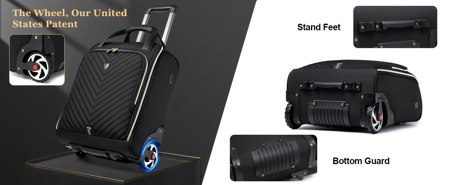 Carry-On Underseat Luggage With Wheels, 18 Inch Carry-on Luggage For Airlines, Underseat Lightweight Suitcase For Women, Softside Overnight Luggage For Business Travel