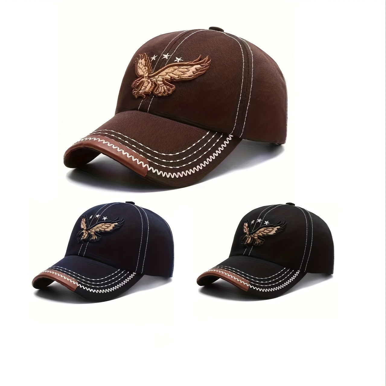 [2pcs Breathable Baseball Cap] 2pcs Breathable Baseball Caps with Eagle Embroidery - Fashionable Sun Protection for Outdoor Sports, Perfect Gift Idea