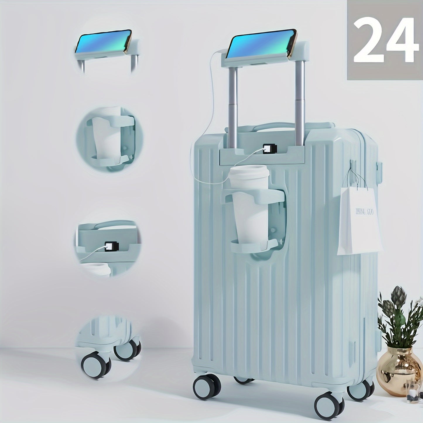 Expandable Luggage With Retractable Handle, TSA Lock, USB Charging, ABS+PC Material, Aluminum Frame, Multi-Functional Travel Bag