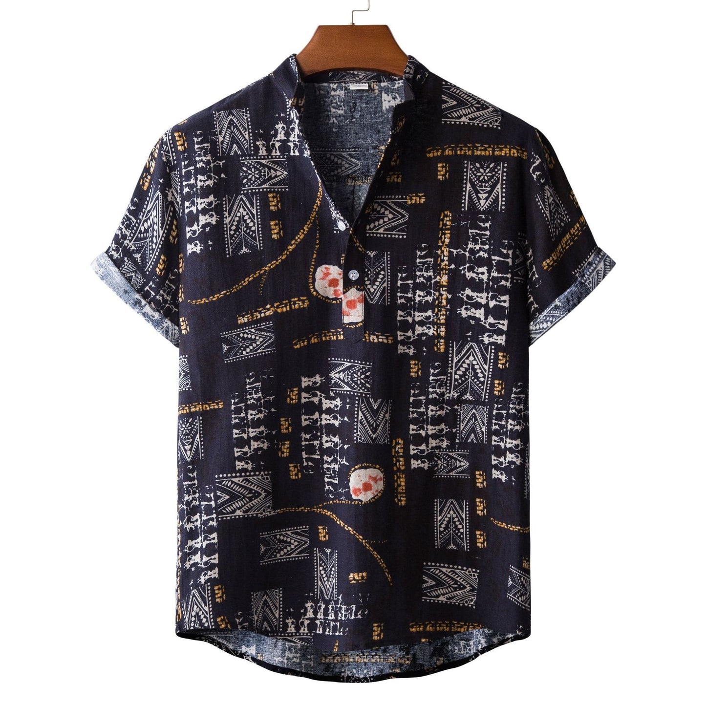 Lapel Cotton Slim-fit Printed Bamboo Shirt