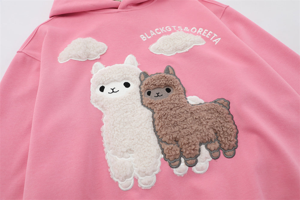 Cartoon Alpaca Embroidered Hooded Sweater For Men