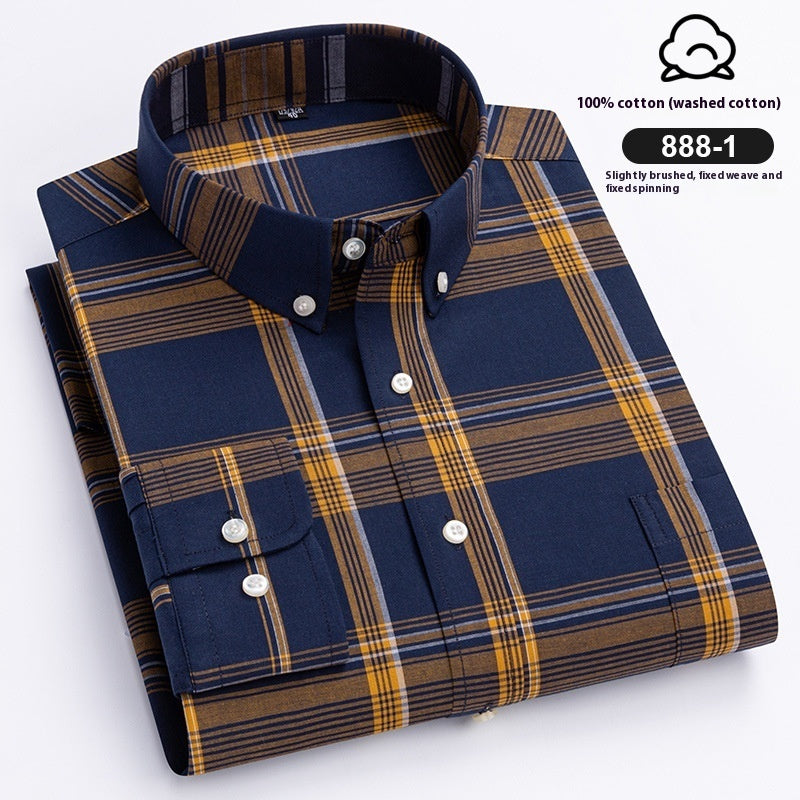 Men's Xinjiang Cotton Plaid Buckle Collar Casual Cardigan Shirt