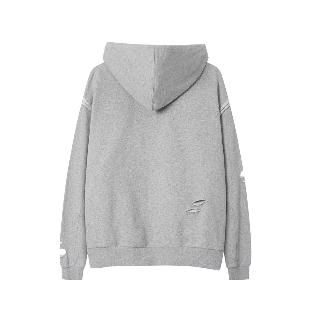 Badge Decoration Ripped Hoodie Sweater Men