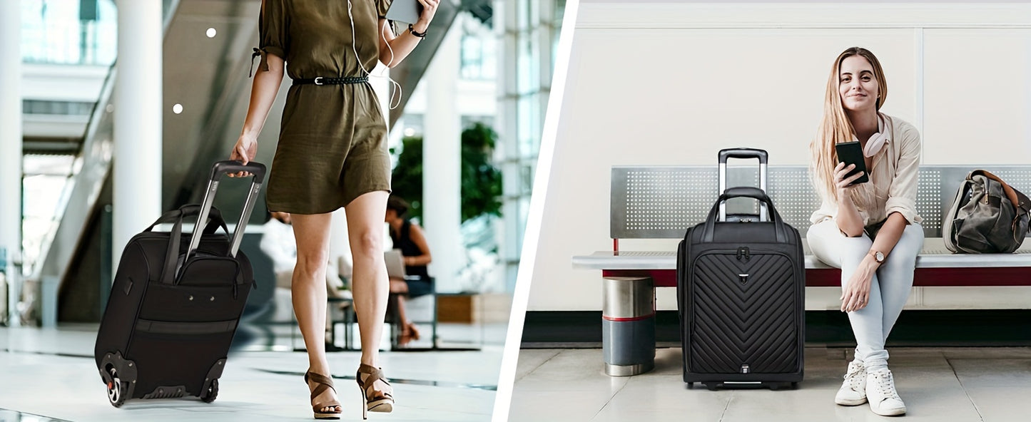 Carry-On Underseat Luggage With Wheels, 18 Inch Carry-on Luggage For Airlines, Underseat Lightweight Suitcase For Women, Softside Overnight Luggage For Business Travel