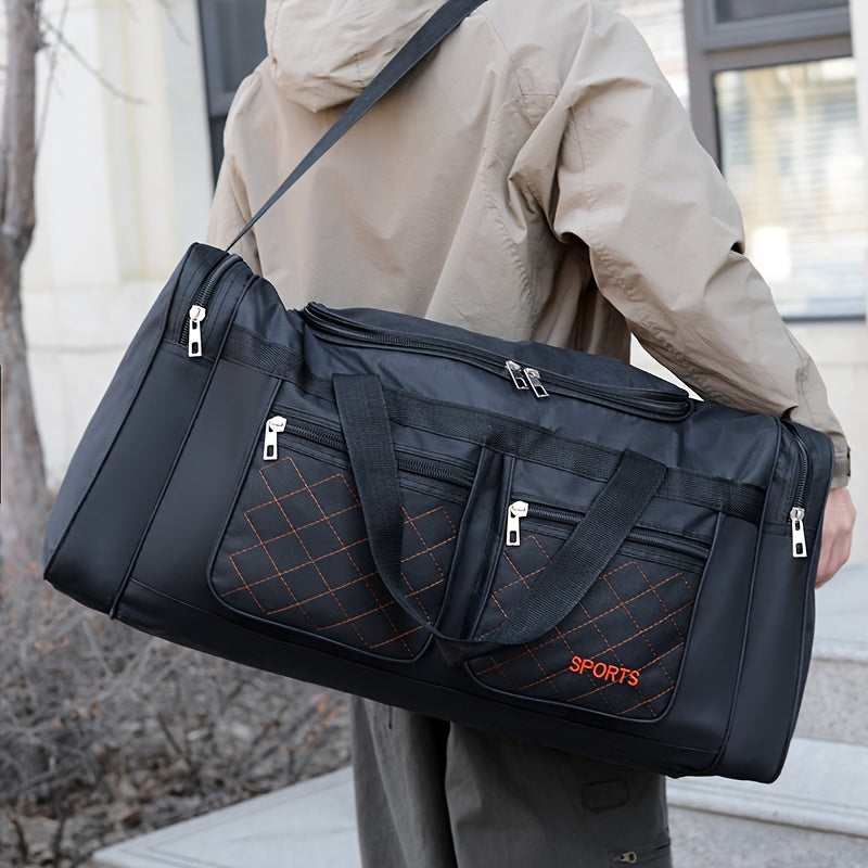 Extra Large Capacity Sports Duffel Bag, Durable Oxford Cloth Travel Bag with Positioning Printing, European and American Style, Baigou Produced, Hand Washable - Unisex Shoulder and Hand Carry Luggage for Short Business Trips