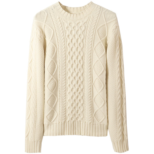 Lai Guanlin Same Sweater Men''s Round Neck Pullover Pure Woolen Sweater Autumn And Winter Thickened Retro Twist Slim Knit