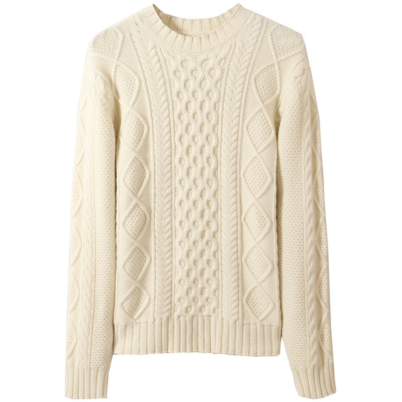 Lai Guanlin Same Sweater Men''s Round Neck Pullover Pure Woolen Sweater Autumn And Winter Thickened Retro Twist Slim Knit