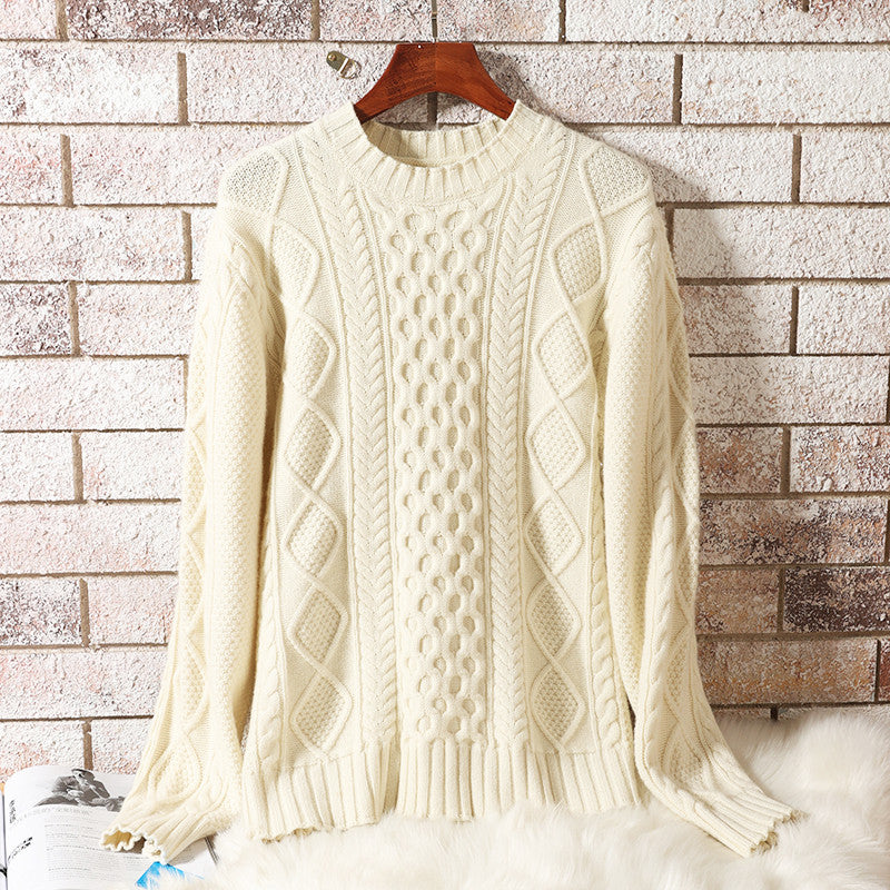Lai Guanlin Same Sweater Men''s Round Neck Pullover Pure Woolen Sweater Autumn And Winter Thickened Retro Twist Slim Knit